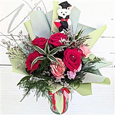 Rose Graduation Bouquet &amp; Mini Teddy