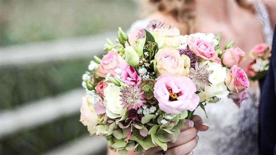 A brides bouquet of beautiful garden flowers