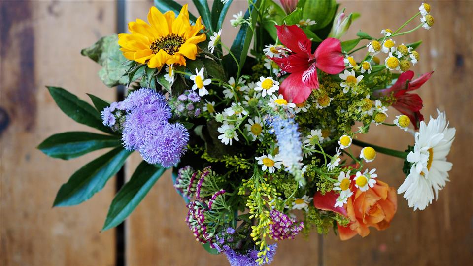 A coulouful british wildflower bouquet