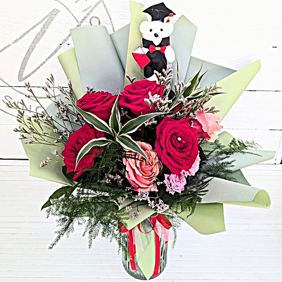 Graduation Roses Color Small Rose Graduation Bouquet & Mini Teddy Flowers Nicole Norwich Florist